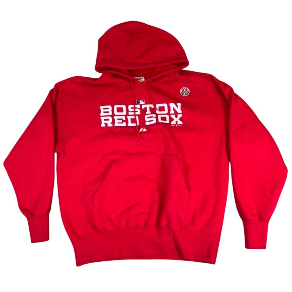 Majestic Boston Red Sox Hoodie Red MLB Authentic Collection Peace Patch XL